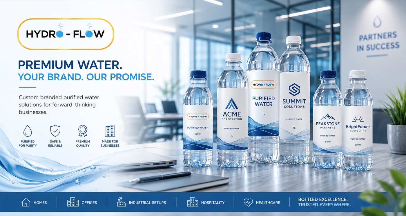 Branded bottled water with company logos for offices, hospitality, healthcare and industrial businesses in Kenya